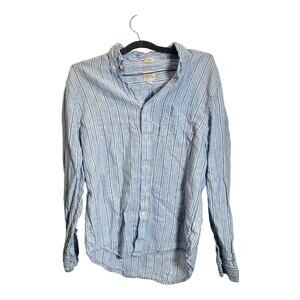 J.Crew Irish Linen Shirt Mens Large Slim Fit Blue Striped Button Down Casual
